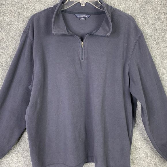 Lands End Micro Fleece 1/4 Zip Top Men XL Mock Neck Navy Blue Elastic Cuffs - Picture 7 of 11